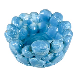 1970s Modern Pottery Aquamarine Art Sculpture Signed Erica For Sale
