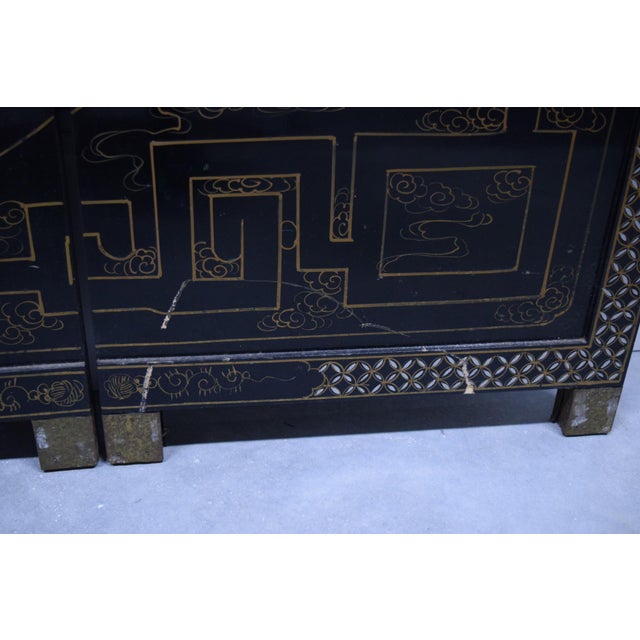 Chinese 4-Panel Stone Inlay Lacquered Scenic Wooden Folding Floor Screen Room Divider For Sale - Image 11 of 13