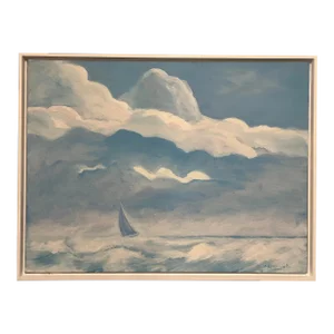 Vintage, Minimalistic Seascape Acrylic Painting on Canvas, Andrew Giranella (1947-), Framed