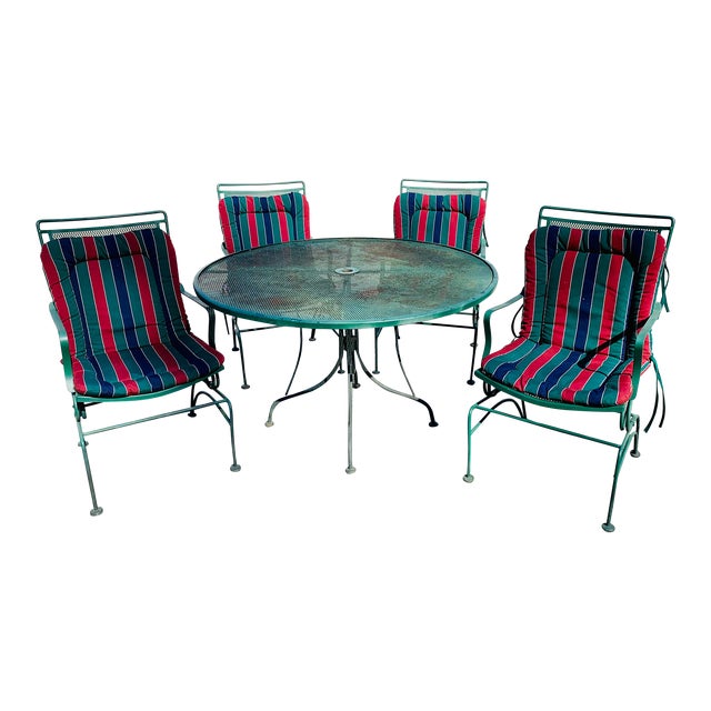 Vintage Wrought Iron Patio Dining Set For Sale