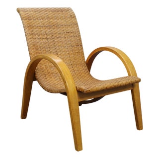 Armchair in Wood and Woven Rattan, 1960s For Sale