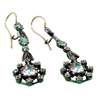 Gold and Silver Earrings with Zirconias and Floral Applications, Set of 2 For Sale