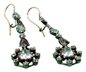 Gold and Silver Earrings with Zirconias and Floral Applications, Set of 2