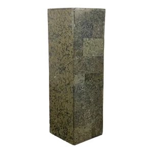 1980s Tessellated Stone Square Vase Olive Grey Amber