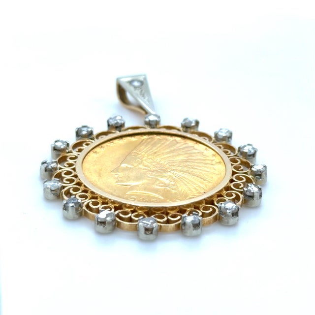 Vintage, 1932 United States of America $10 Gold Coin and Diamond Pendant For Sale In Chicago - Image 6 of 7