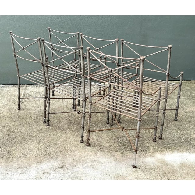 Vintage Target Back Wrought Iron Dining Chairs - Set of 6 For Sale In West Palm - Image 6 of 12