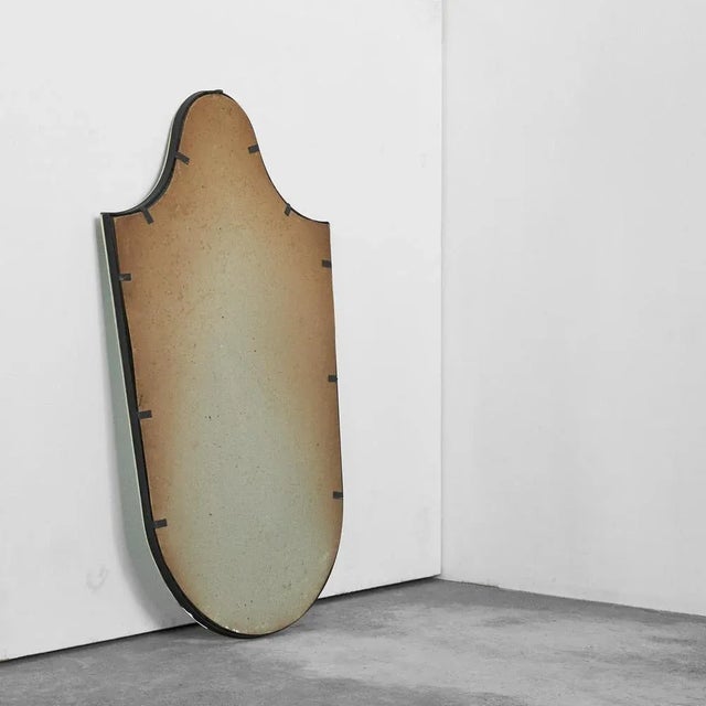 Mid-Century Shield Mirror in Patinated Brass, 1950s For Sale - Image 9 of 10