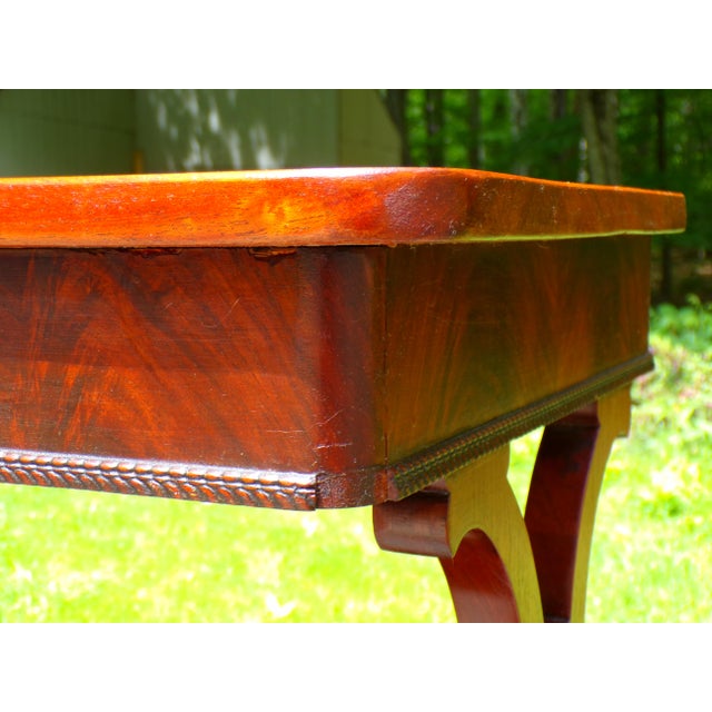 Antique Mahogany Empire Victorian Gothic Revival Trestle Lyre Nightstand Table For Sale - Image 17 of 18