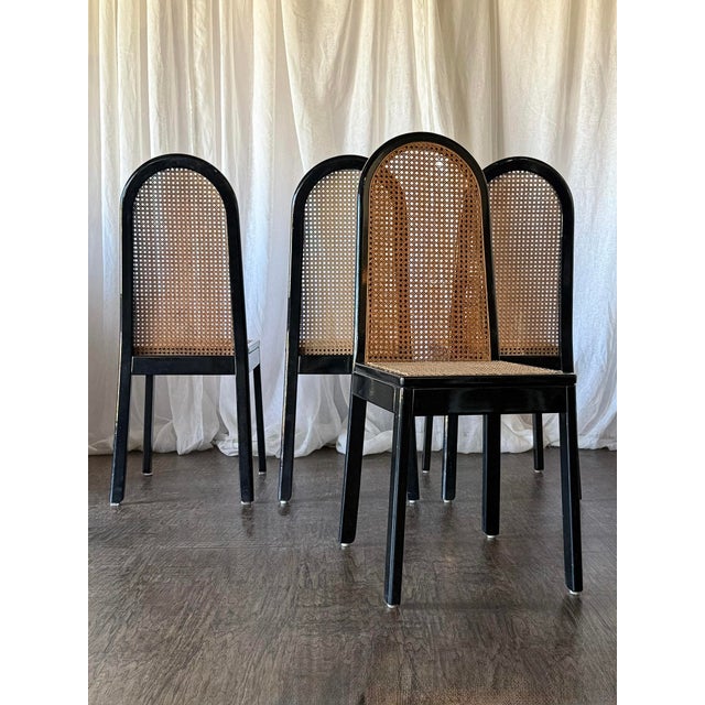 Art Deco 1930s Set of Four Black Cane Chairs For Sale - Image 3 of 4
