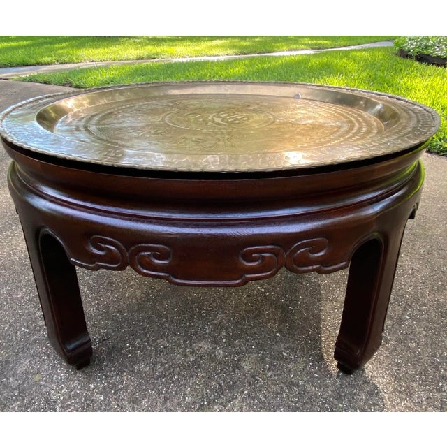 Vintage Round Asian Ming Style Hand Carved Rosewood Low Coffee Table For Sale - Image 4 of 12