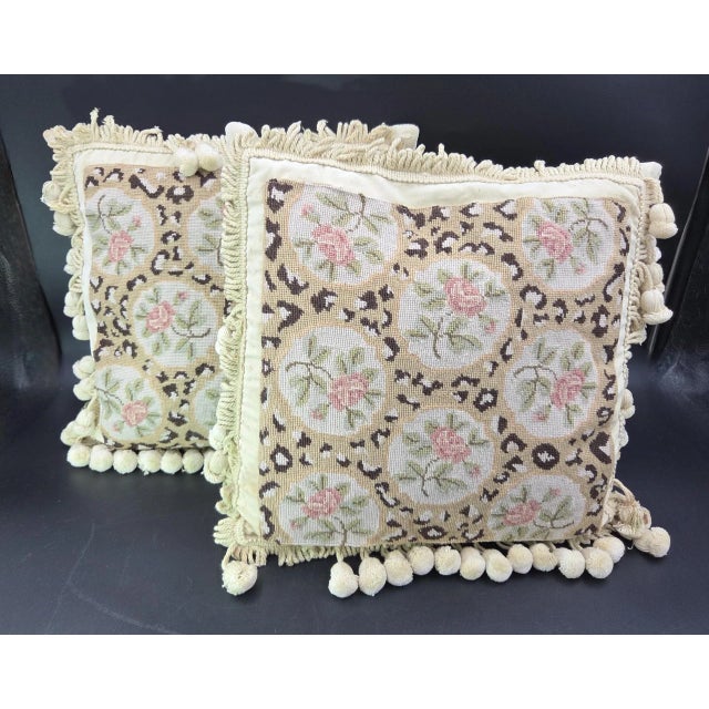 Artisanal Floral Needlepoint Accent Pillows With Ornate Tassels-Set of 2 For Sale - Image 10 of 18