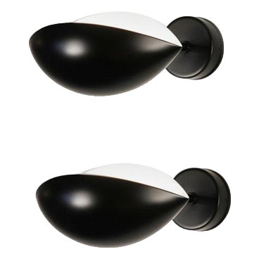 Mid-Century Modern Black Eye Sconce Wall Lamps by Serge Mouille, Set of 2 For Sale