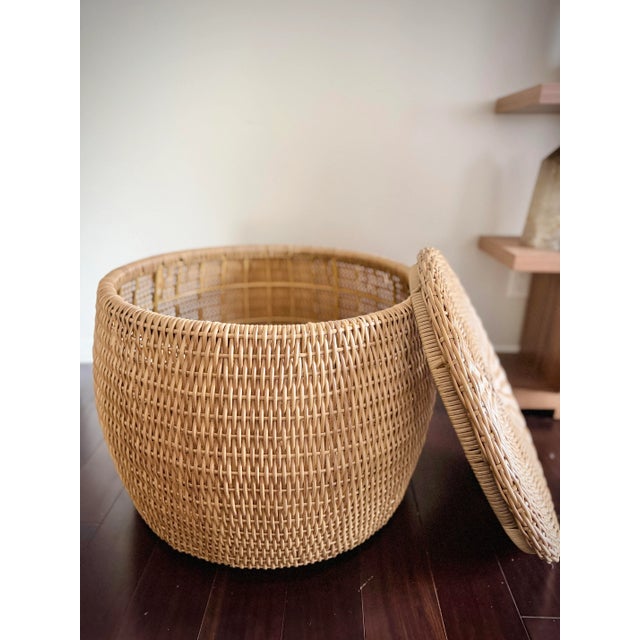 Coffee Modern Made Goods Romero Faux Rattan Indoor/Outdoor Table With Storage & Woven Lid For Sale - Image 8 of 12