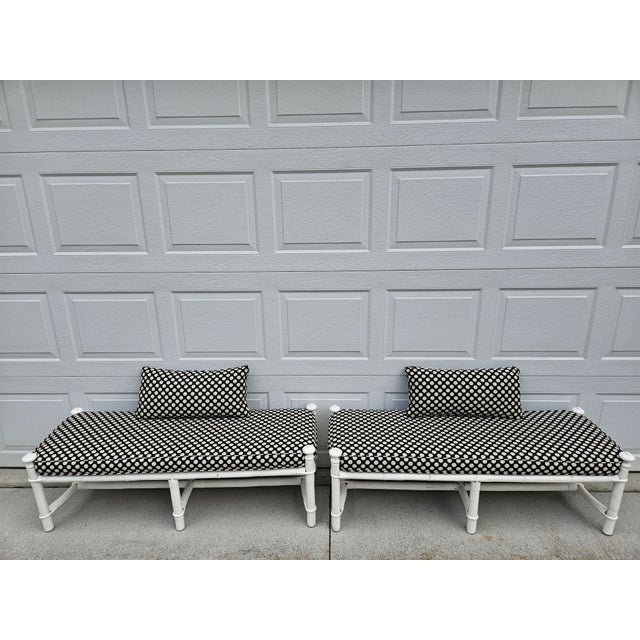 White and Black Rattan Bamboo and Reed Upholstered Bench For Sale - Image 18 of 18
