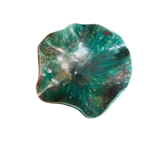 Late 20th Century Ruffled Raku Signed Pottery Bowl For Sale - Image 13 of 18