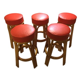 1960s Mid-Century Rattan Bar Stools - Set of 5 For Sale