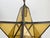 Gorgeous petite mid century honey gold seeded and striated glass pendant light in the shape of a star with zinc panels and...