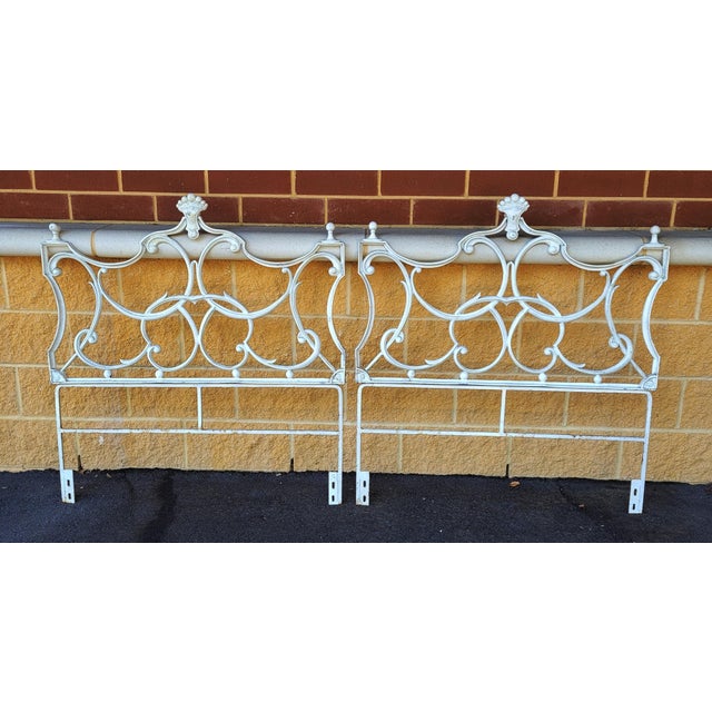Antique French Italian Style White Cast Iron Twin Bed Headboards a