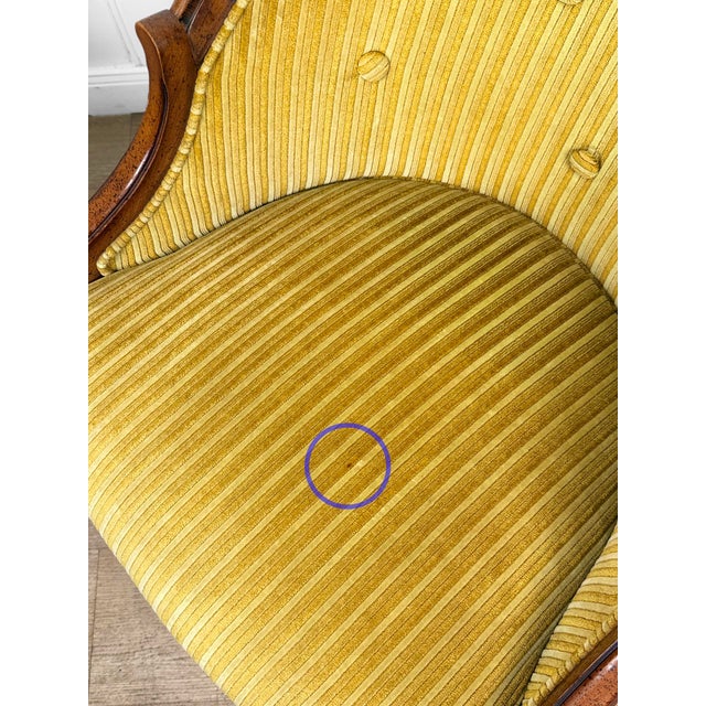 Gold Vintage Neoclassical Gold Stripped Mahogany Barrel Club Chairs - A Pair For Sale - Image 8 of 11