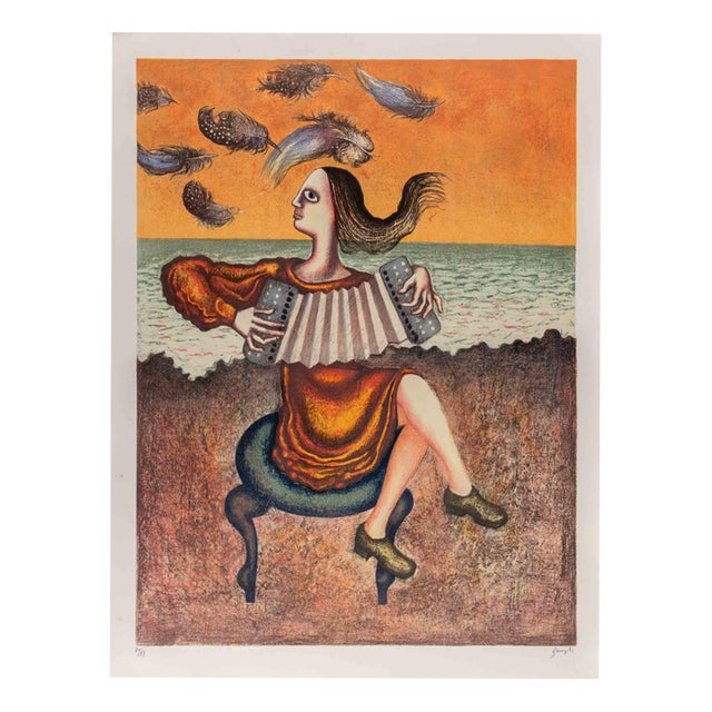 Enrico Benaglia, The Accordion Player, 1980s, Lithograph For Sale