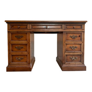 Vintage 1960’s Solid Wood Partner Double Sided Pedestal Desk With Leather Top by Drexel Heritage For Sale