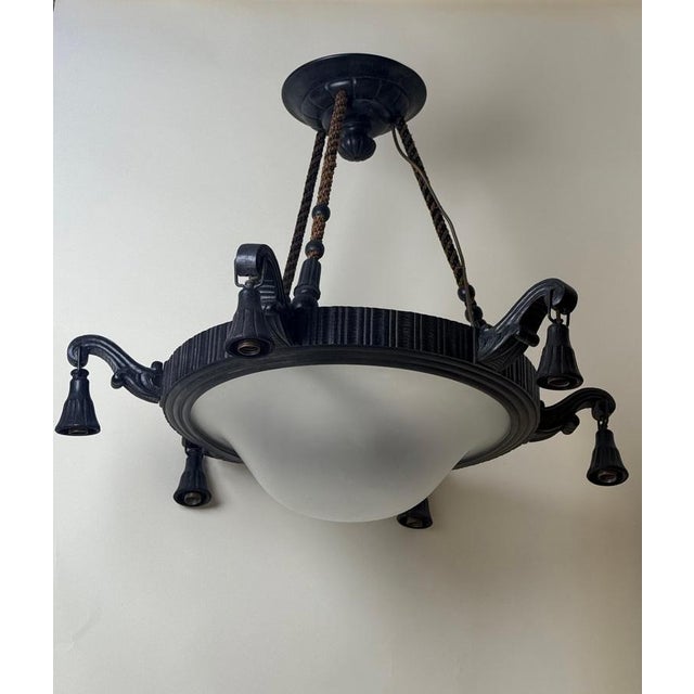 Art Deco Frosted Milk Glass Chandelier, Germany, 1930s For Sale - Image 9 of 15