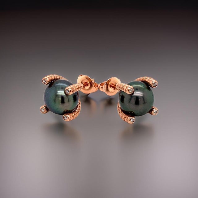 2010s Diamond Large Tahitian Pearl Earrings 14k Rose Gold Certified For Sale - Image 5 of 14