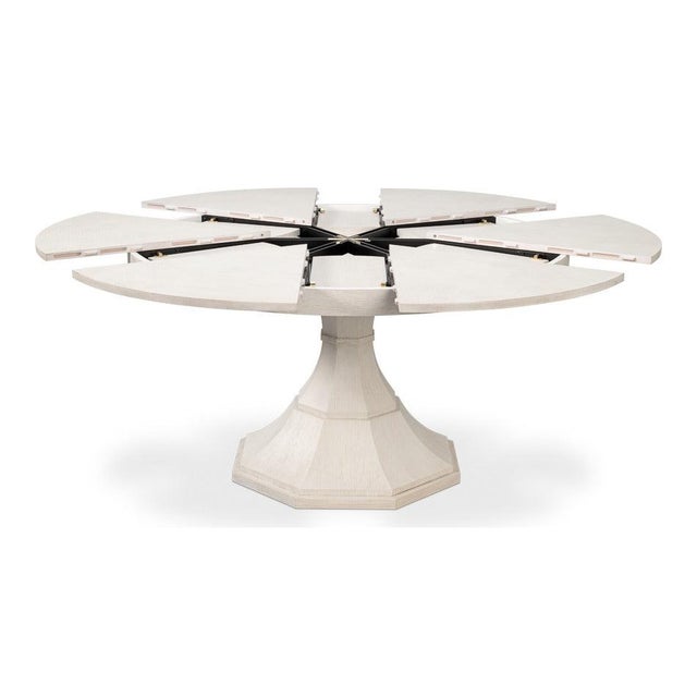 Transitional Round Dining Table, Medium - White Oak With Faceted Pedestal Base For Sale - Image 4 of 11