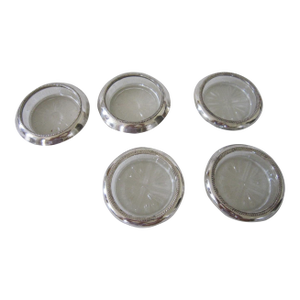 Polished Sterling Silver and Crystal Coasters- Set of 5