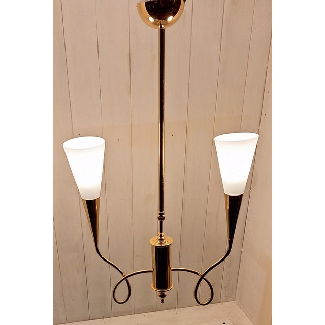 Vintage Pendant Lamp with Gold-Colored Metal Frame and Opaque White Glass Shades, 1990s For Sale - Image 3 of 7