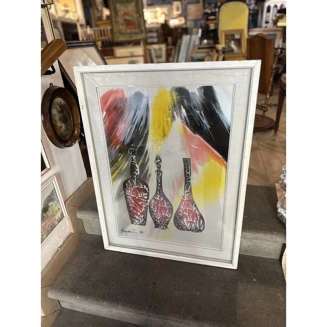 Sage Vernis / Gino Falzon, Still Life, 1970s, Acrylic & Paper, Framed For Sale - Image 6 of 6