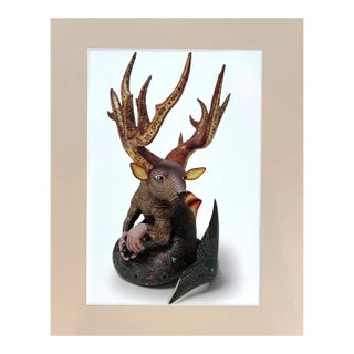 Deer Fish Frog: Ltd Edition Print of Oaxacan Alebrije Wood Carving in 16x20 Mat For Sale