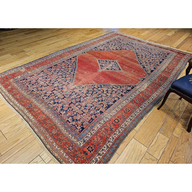 Textile Antique Persian Malayer Rug, Hand-Knotted Wool, Geometric Pattern, 8x12, Terracotta & Navy For Sale - Image 7 of 16