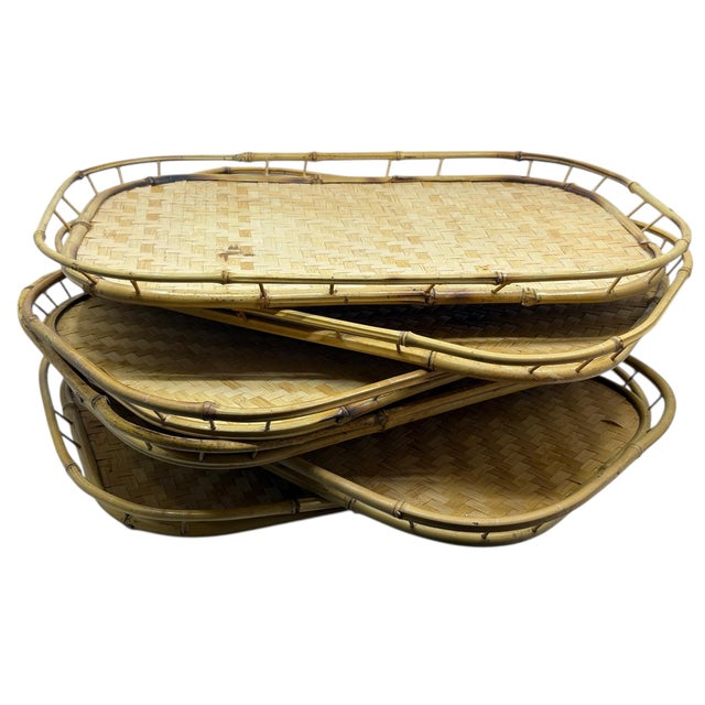 Vintage Pier 1 imports 1970s bamboo serving trays. Pier 1 opened in 1960s. Serving trays for indoor or outdoor Add a cloth...