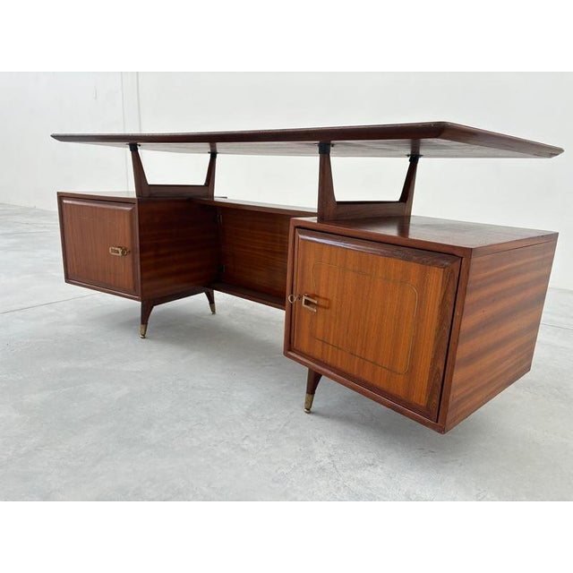 Mid-Century Italian Wood and Brass Desk from La Permanente Mobili Cantù, Italy, 1950 For Sale - Image 10 of 12