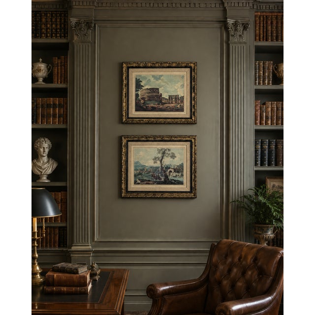Neoclassical Vintage Framed Italian Neoclassical Architectural Art Framed -a Pair For Sale - Image 3 of 17