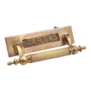 Spanish Brass Combination Front Door Handle & Mail Slot For Sale