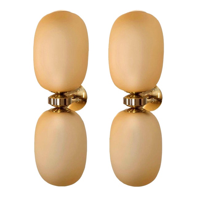 1980s Pair of Amber Murano Glass, Mid Century Modern Sconces For Sale