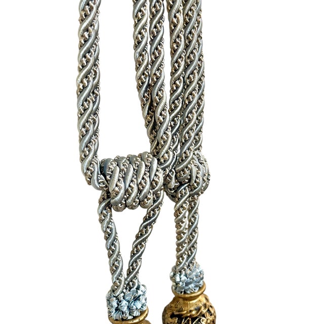 Textile Pair Vintage French Passementerie Tassel Drapery Tiebacks Ice Blue With Gold For Sale - Image 7 of 7