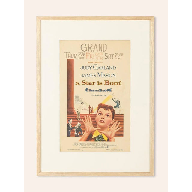 Original vintage "Window card" to the 1954 film "A Star is Born" starring Judy Garland and James Mason. Period artwork...