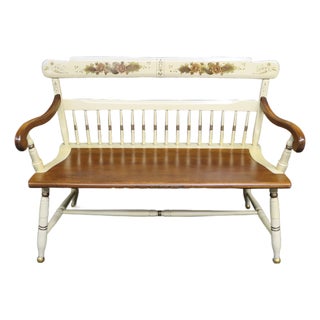 Hitchcock Style Painted Maple Bench With Floral Decoration For Sale