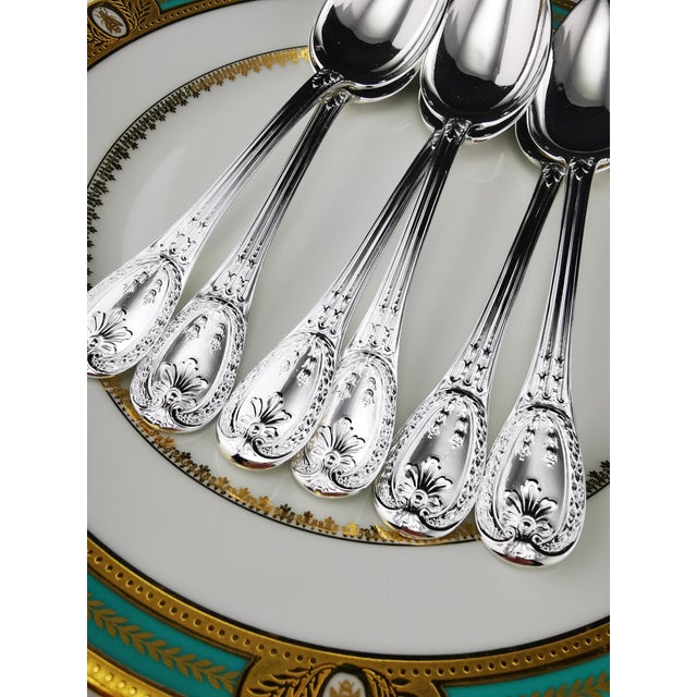 Traditional Louveciennes Dessert Spoons from Odiot, Set of 6 For Sale - Image 3 of 9