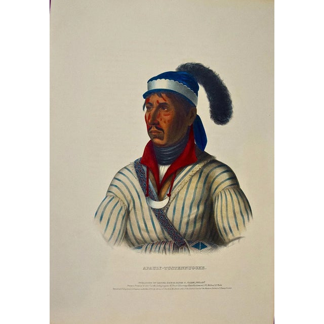 This is an original 19th century hand-colored folio size McKenney and Hall engraving of a Native American entitled...