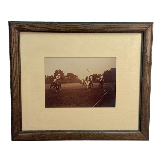 Vintage Traditional Polo Match Equestrian Framed Black & White Photograph For Sale