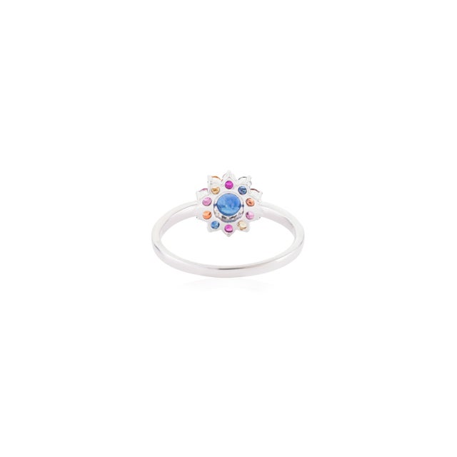 Metal Natural Blue Sapphire & Rainbow Sapphire Floral Cluster Ring Size 4 in 14k Gold For Sale - Image 7 of 14