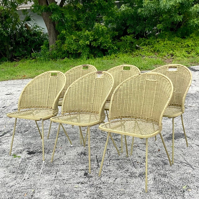 Vintage MCM Rattan and Wrought Iron Dining Chairs by Maurizio