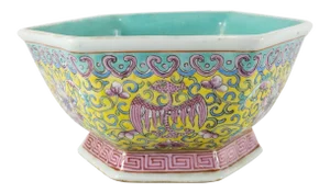 Early 20th Century Chinese Pink and Yellow Straits Porcelain Bowl