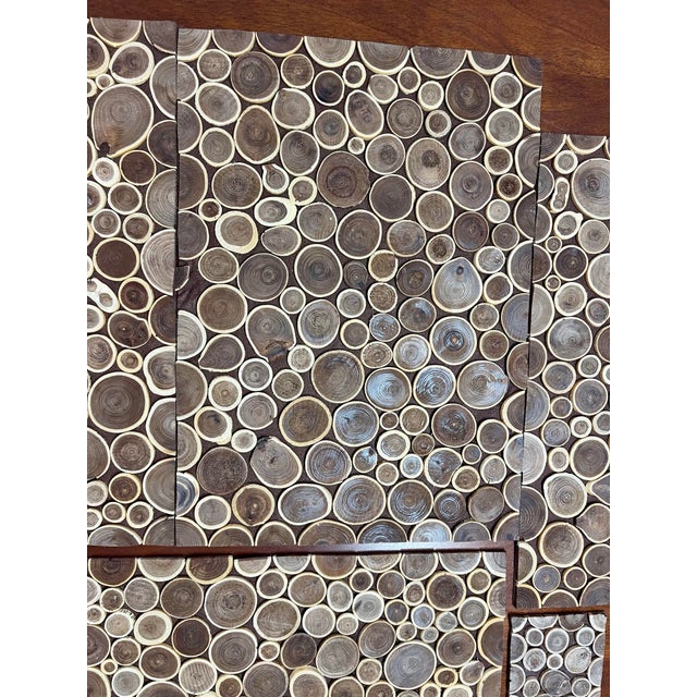1990s Wood Placemats Tree Rings on Felt Set of 4 Large Mats + 4 Coasters For Sale - Image 6 of 10