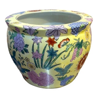 Yellow Chinese Ceramic Chrysanthemum Planter For Sale