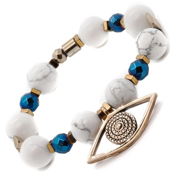 Early 21st Century Always Protected White Howlite Beaded Evil Eye Bracelet For Sale - Image 5 of 9
